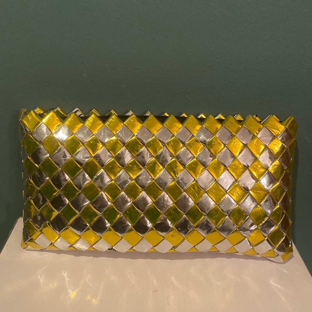 Recycled Candy Wrapper Clutch Purse - gold and silver